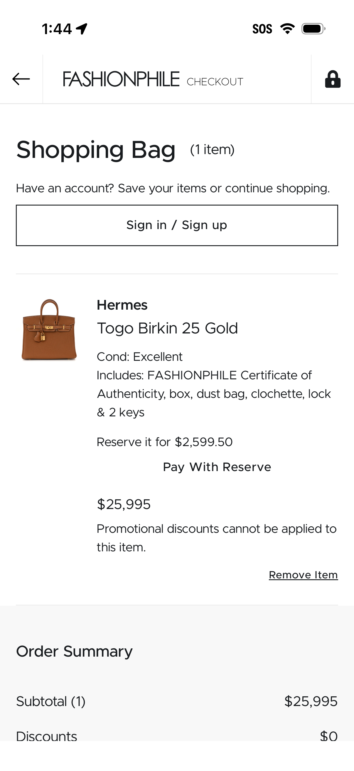 fashionphile checkout screenshot